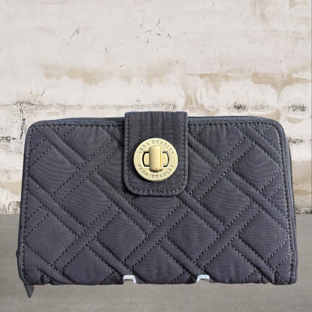 Vera Bradley Navy Blue Turn Lock Zip Around Credit Card Wallet